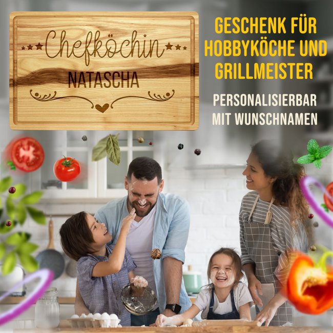 Gro&szlig;es Schneidebrett mit Gravur - Chefk&ouml;chin - mit Name personalisierbar