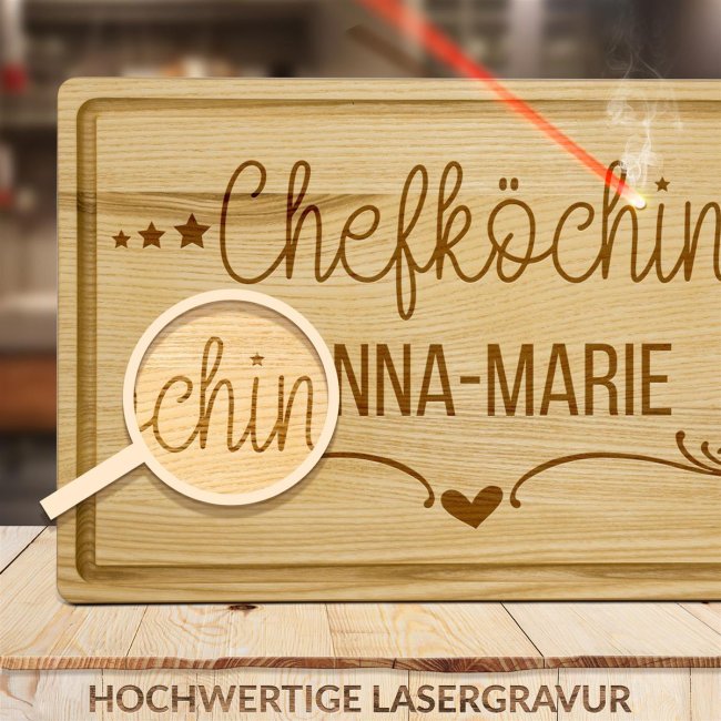 Gro&szlig;es Schneidebrett mit Gravur - Chefk&ouml;chin - mit Name personalisierbar