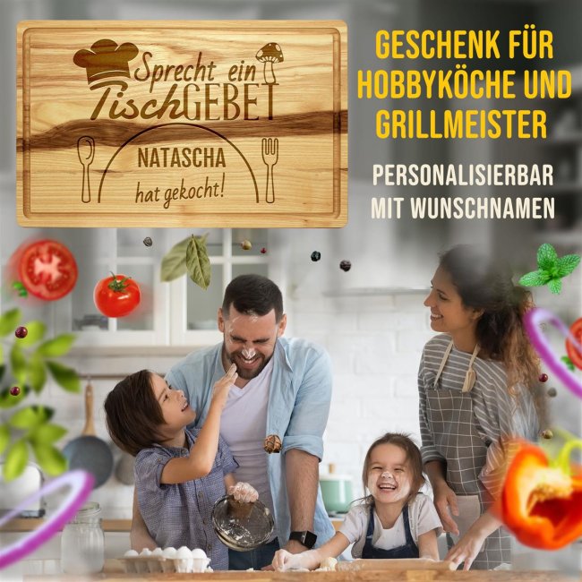 Gro&szlig;es Schneidebrett mit Gravur - Sprecht ein Tischgebet - mit Name personalisierbar