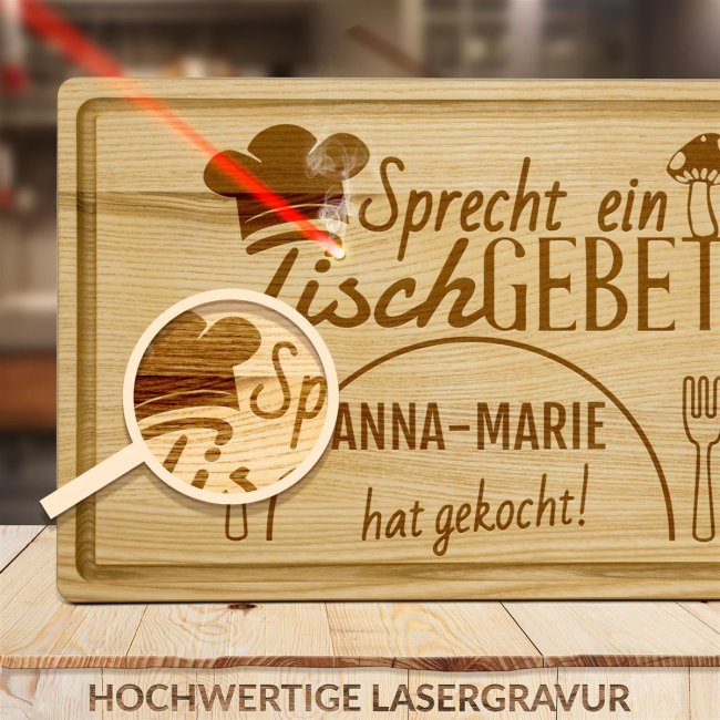 Gro&szlig;es Schneidebrett mit Gravur - Sprecht ein Tischgebet - mit Name personalisierbar