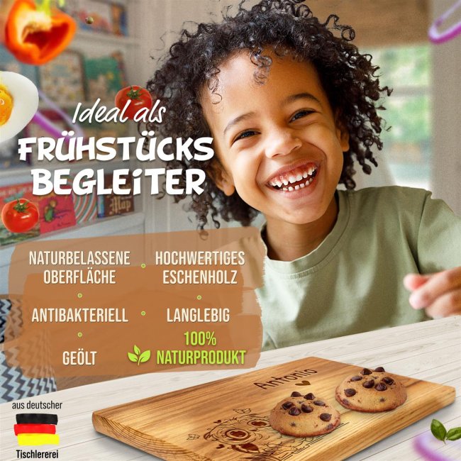 Fr&uuml;hst&uuml;cksbrett mit Gravur - Eule - mit Name personalisierbar