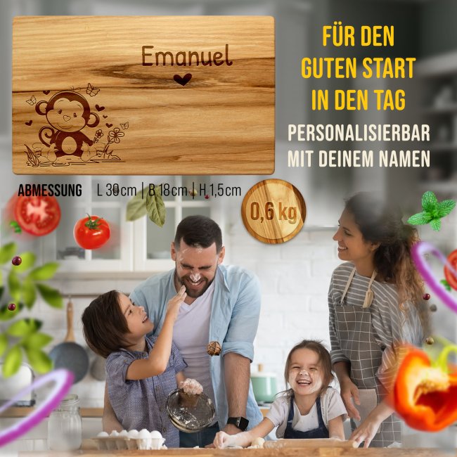 Fr&uuml;hst&uuml;cksbrett mit Gravur - Affe - mit Name personalisierbar