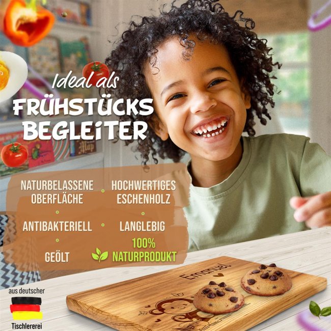 Fr&uuml;hst&uuml;cksbrett mit Gravur - Affe - mit Name personalisierbar