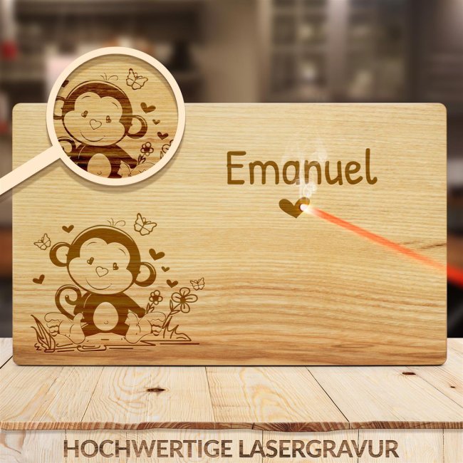 Fr&uuml;hst&uuml;cksbrett mit Gravur - Affe - mit Name personalisierbar