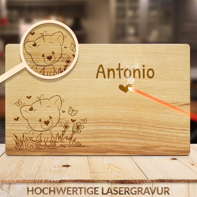 Fr&uuml;hst&uuml;cksbrett mit Gravur - Katze - mit Name personalisierbar