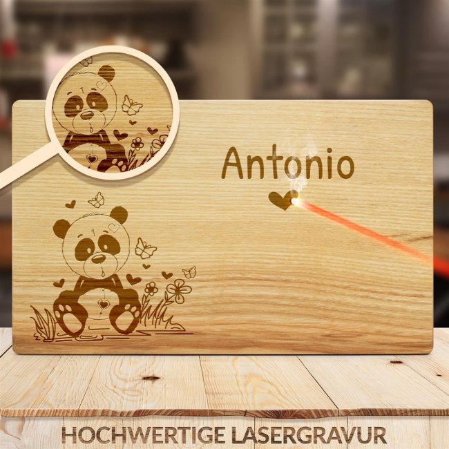 Fr&uuml;hst&uuml;cksbrett mit Gravur - Panda - mit Name personalisierbar