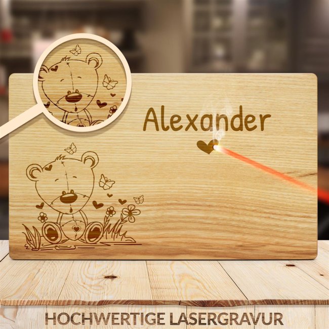 Fr&uuml;hst&uuml;cksbrett mit Gravur - Teddy - mit Name personalisierbar