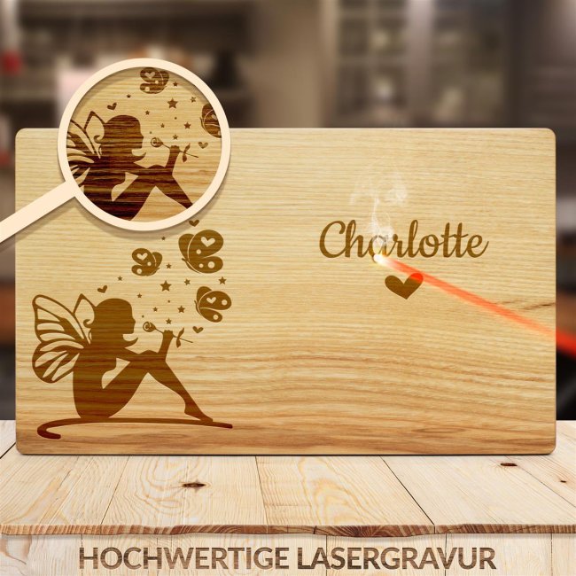 Fr&uuml;hst&uuml;cksbrett mit Gravur - Fee - mit Name personalisierbar