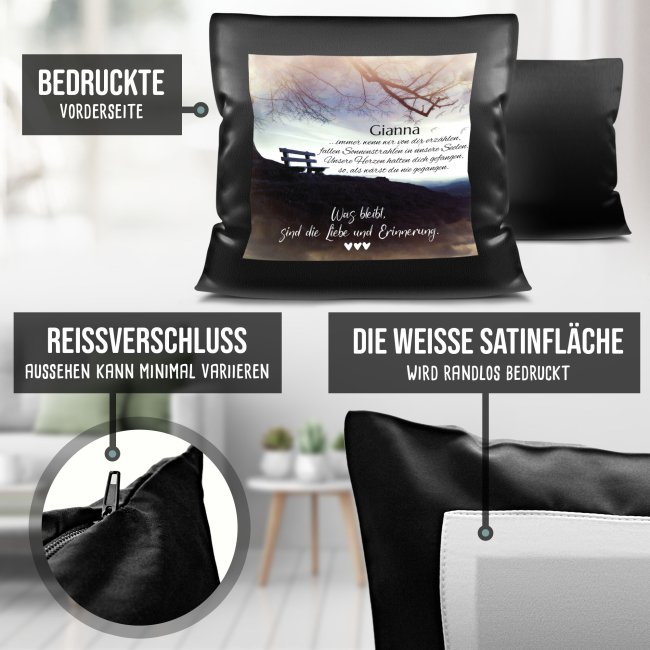 Satin-Kissen mit Trauermotiv - Liebe und Erinnerung - mit Name personalisierbar