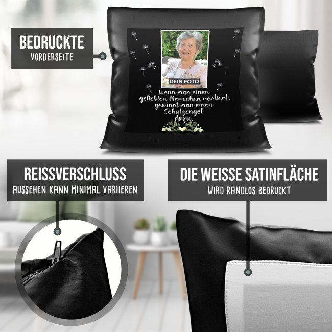 Satin-Kissen mit Trauermotiv - Schutzengel - mit Foto personalisierbar