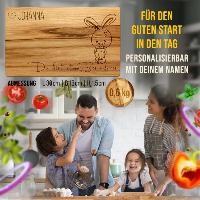 Fr&uuml;hst&uuml;cksbrett mit Gravur - Hasi Du bist etwas ganz Besonderes - mit Name personalisierbar