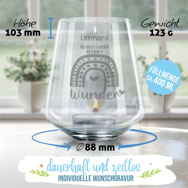 Windlicht mit Gravur - Kleines Wunder - mit Name personalisierbar