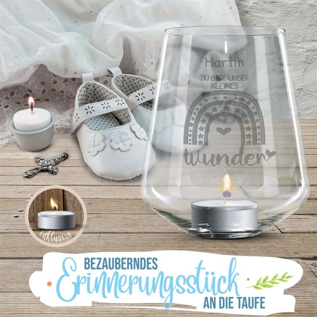 Windlicht mit Gravur - Kleines Wunder - mit Name personalisierbar