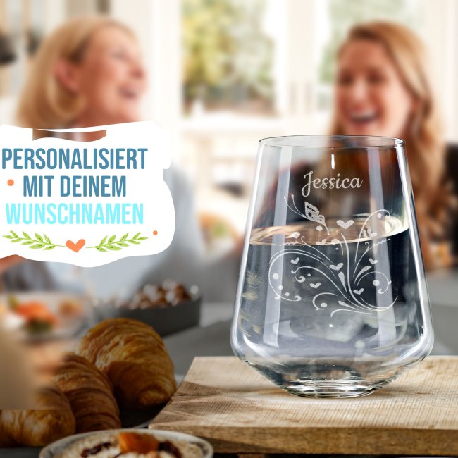 Trinkglas mit Gravur - Schmetterling - mit Name personalisierbar