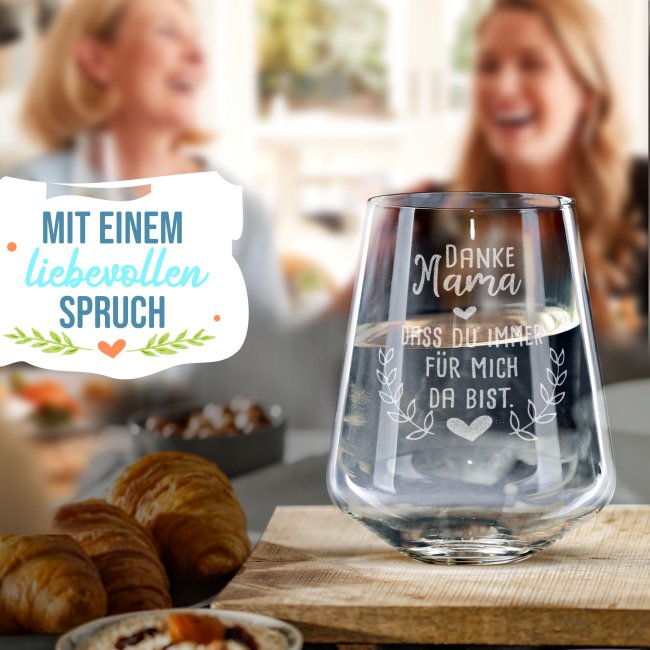 Trinkglas mit Gravur f&uuml;r Mama mit Spruch - Danke Mama