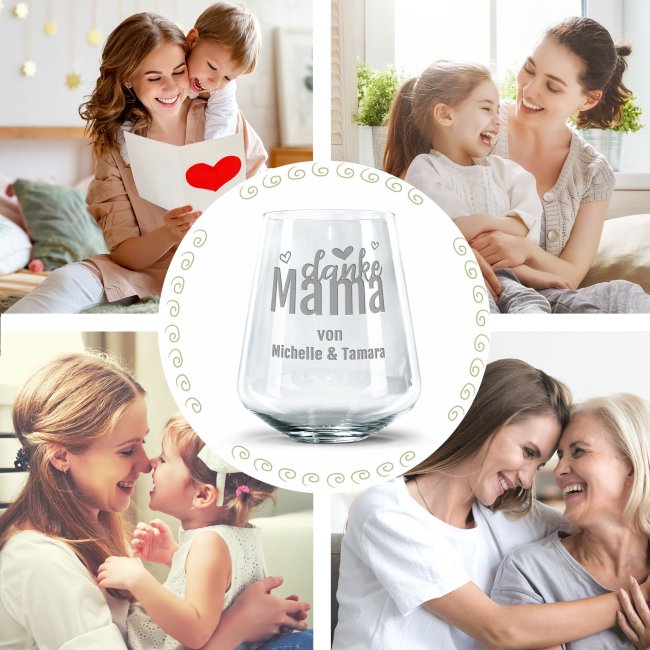 Trinkglas mit Gravur f&uuml;r Mama mit Spruch - Danke Mama - mit Name personalisierbar