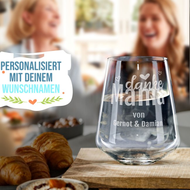 Trinkglas mit Gravur f&uuml;r Mama mit Spruch - Danke Mama - mit Name personalisierbar