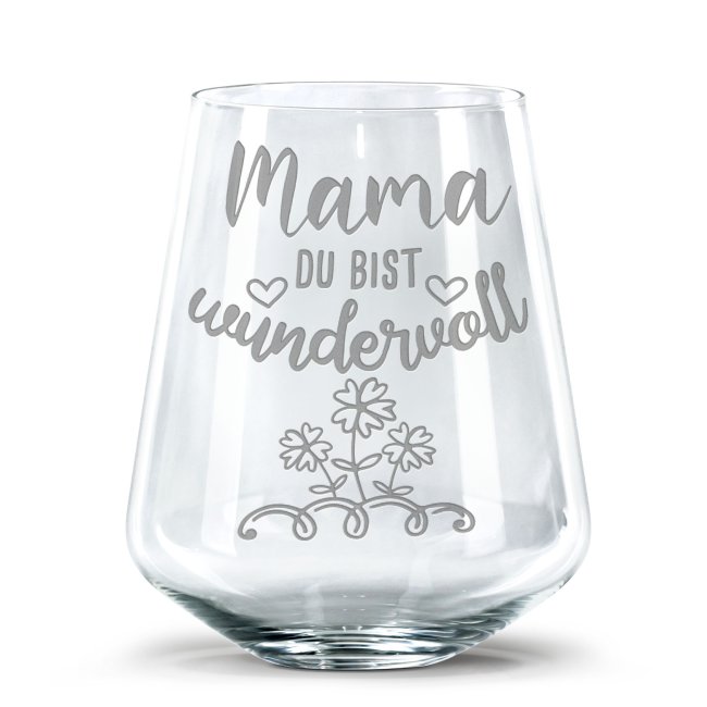 Trinkglas mit Gravur f&uuml;r Mama mit Spruch - Mama, Du bist wundervoll