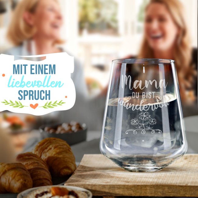 Trinkglas mit Gravur f&uuml;r Mama mit Spruch - Mama, Du bist wundervoll