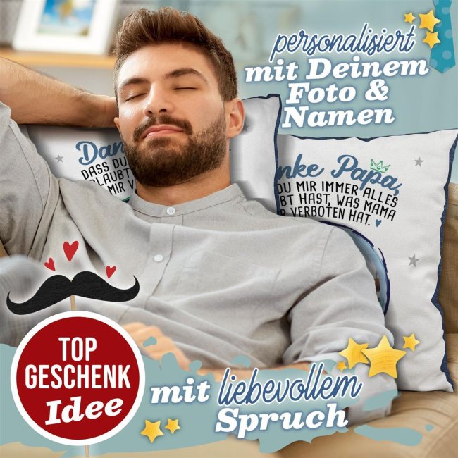 Kissen f&uuml;r Papa - Danke Papa - mit Name und Foto personalisierbar