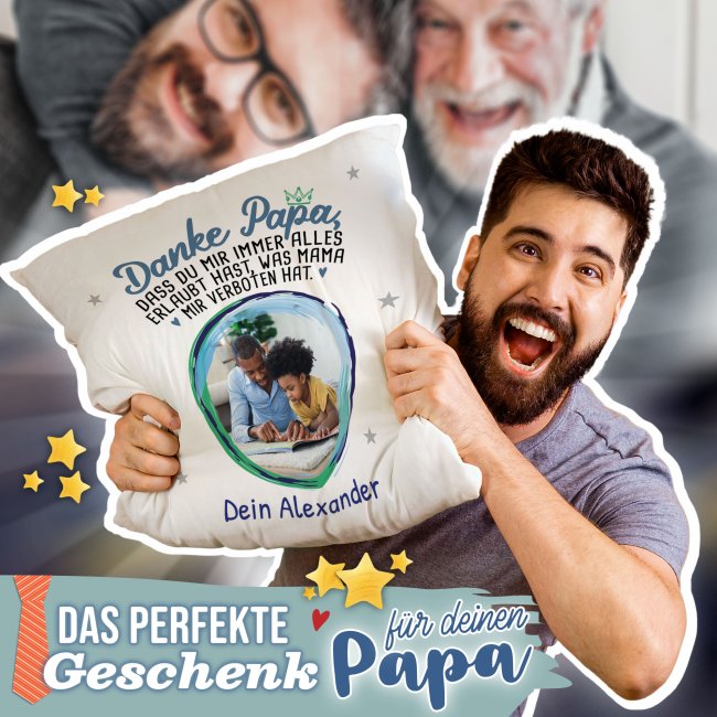 Kissen f&uuml;r Papa - Danke Papa - mit Name und Foto personalisierbar