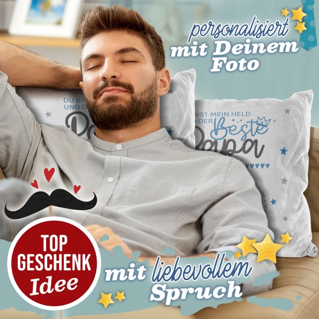 Kissen f&uuml;r Papa - Mein Held - mit Foto personalisierbar -