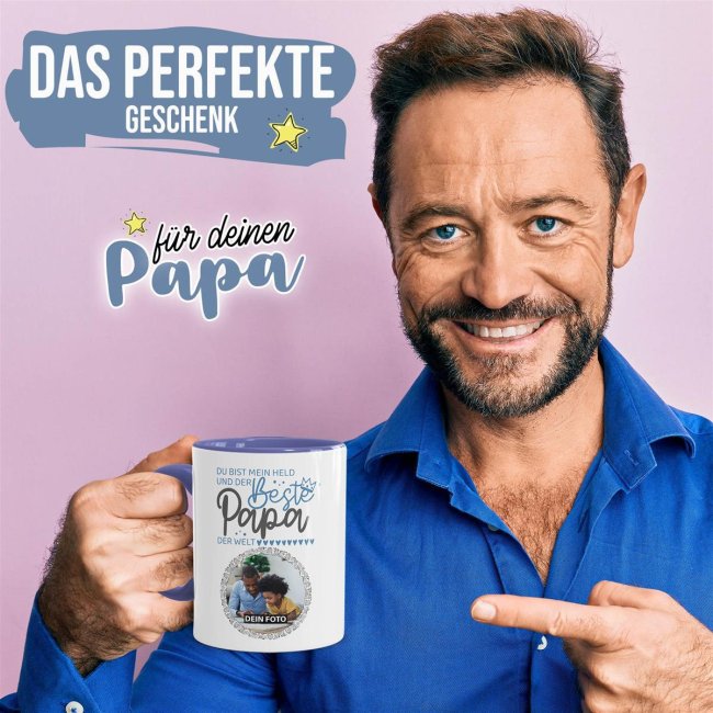 Tasse f&uuml;r Papa - Mein Held - mit Foto gestalten