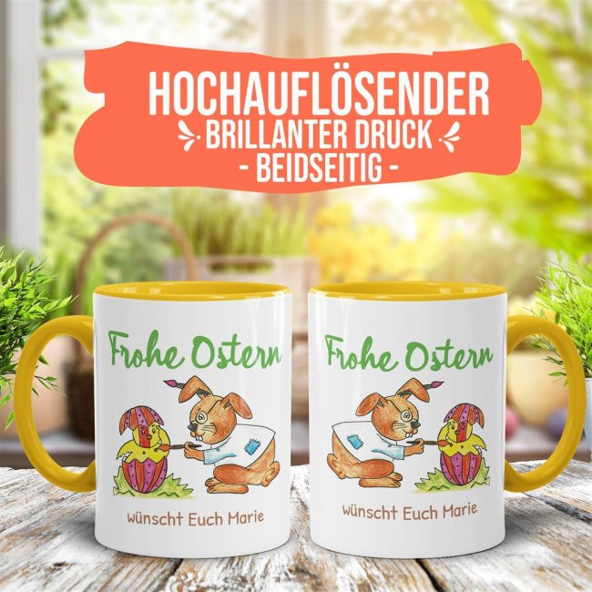 Tasse mit Osterhase und K&uuml;ken- mit Wunschtext personalisierbar