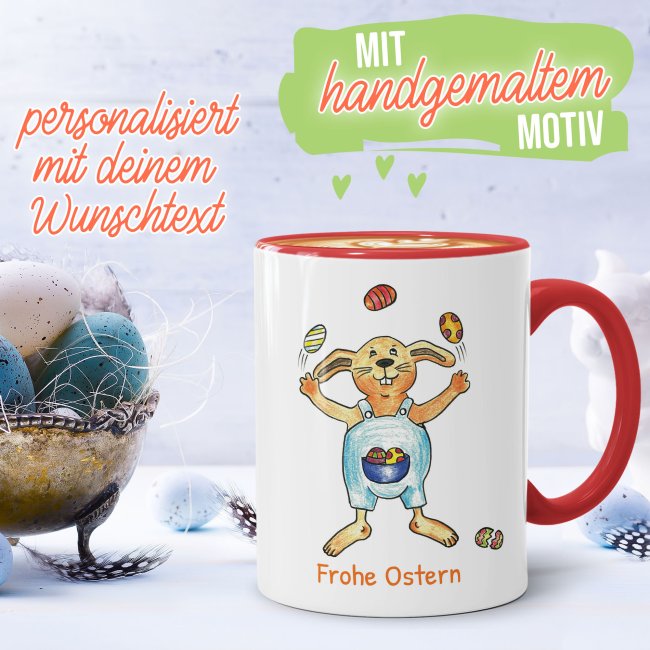 Tasse mit Osterhase - Eier-Jongleur - mit Wunschtext personalisierbar