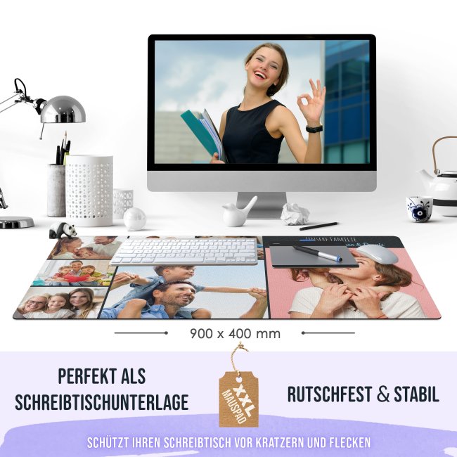 XXL Mousepad mit Fotocollage und Wunschtext selbst gestalten - in vier Gr&ouml;&szlig;en und zwei Designs