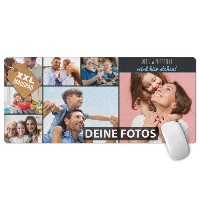 XXL Mousepad mit Fotocollage und Wunschtext selbst gestalten - in vier Gr&ouml;&szlig;en und zwei Designs