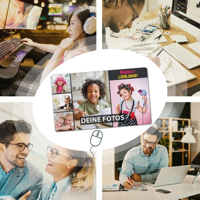 XXL Mousepad mit Fotocollage f&uuml;r 5 Fotos selbst gestalten - inkl. Wunschtext - 600 x 350 mm