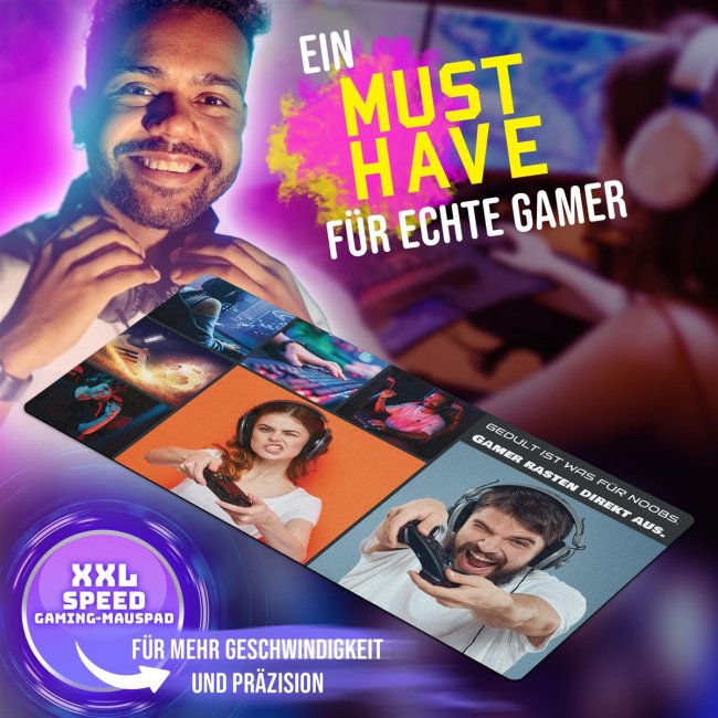 XXL Mousepad mit Fotocollage f&uuml;r 7 Fotos selbst gestalten - inkl. Wunschtext - 800 x 400 mm
