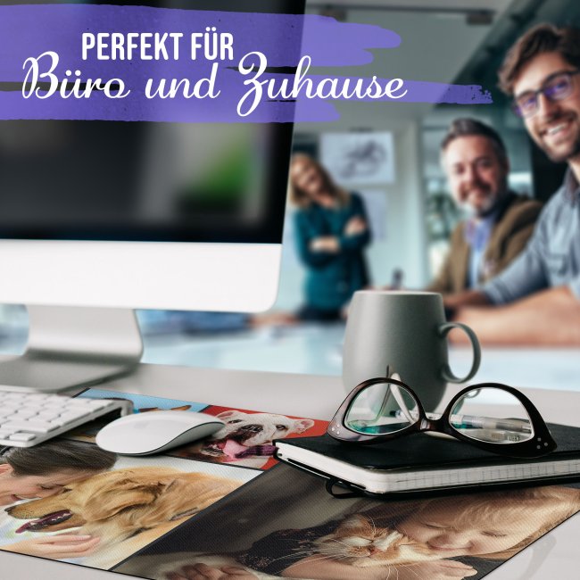 XXL Mousepad mit Fotocollage f&uuml;r 7 Fotos selbst gestalten - inkl. Wunschtext - 800 x 400 mm