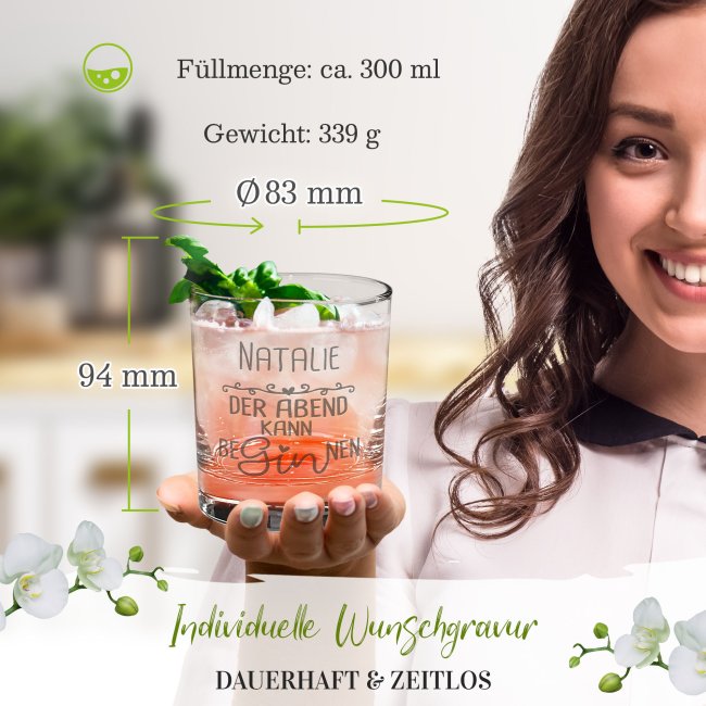 Gin-Glas - Der Abend kann beGINnen - mit Name personalisierbar