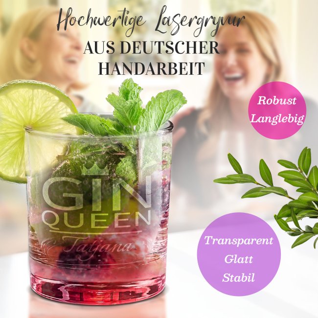Gin-Glas - Gin Queen - mit Name personalisierbar