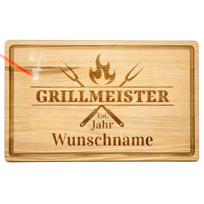 Gro&szlig;es Schneidebrett mit Gravur - Grillmeister est. - mit Name und Jahr personalisierbar