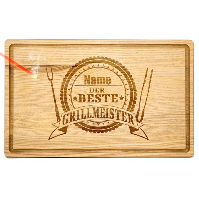 Gro&szlig;es Schneidebrett mit Gravur - Der beste Grillmeister - mit Name personalisierbar