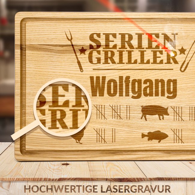 Gro&szlig;es Schneidebrett mit Gravur - Seriengriller - mit Name personalisierbar