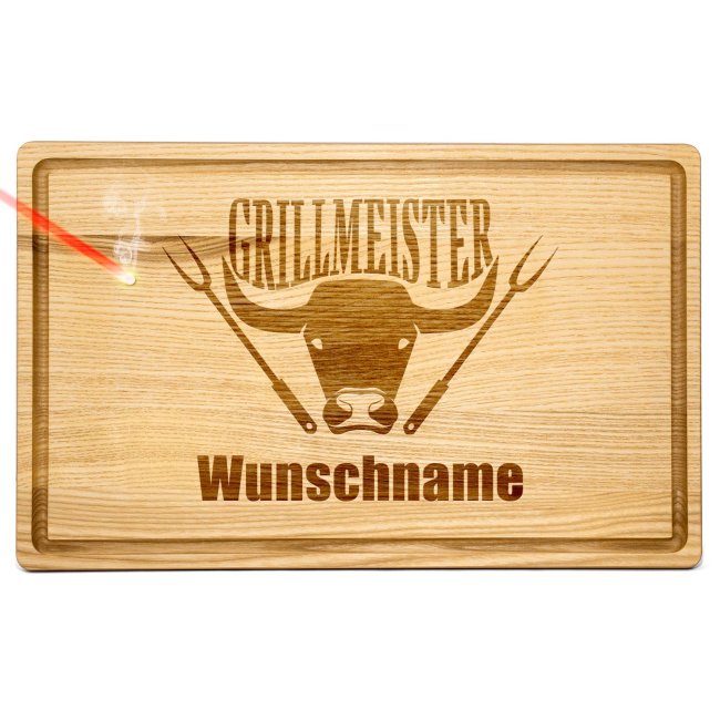 Gro&szlig;es Schneidebrett mit Gravur - Grillmeister Rind - mit Name personalisierbar