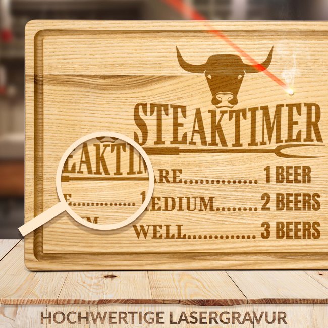 Gro&szlig;es Schneidebrett mit Gravur - Steaktimer