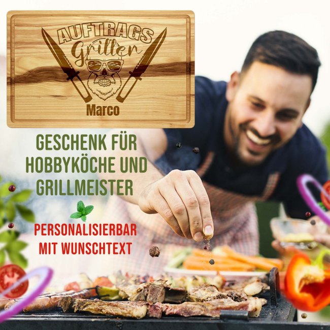 Gro&szlig;es Schneidebrett mit Gravur - AuftragsGriller Totenkopf - mit Name personalisierbar