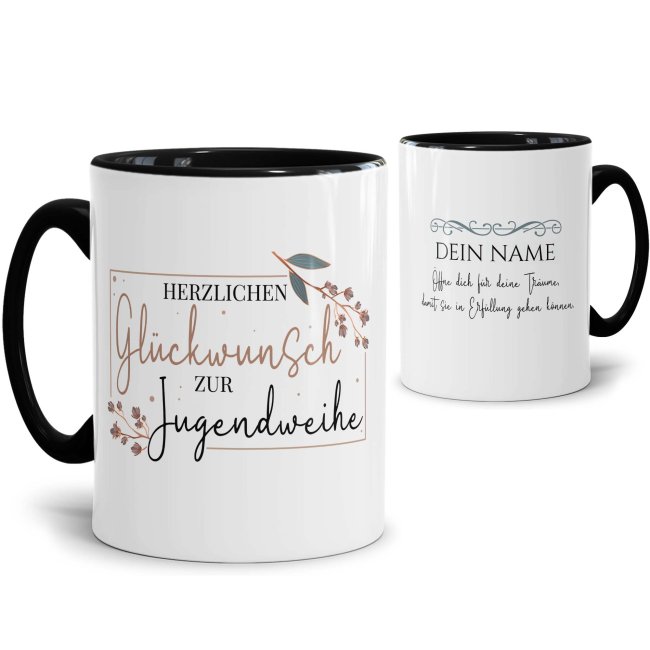 Tasse zur Jugendweihe - &Ouml;ffne dich f&uuml;r Tr&auml;ume - mit Name personalisierbar