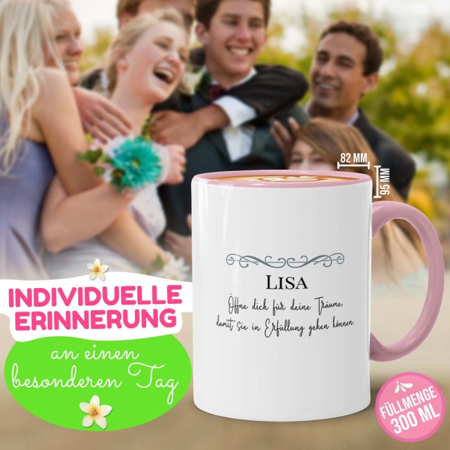 Tasse zur Konfirmation - &Ouml;ffne dich f&uuml;r Tr&auml;ume - mit Name personalisierbar