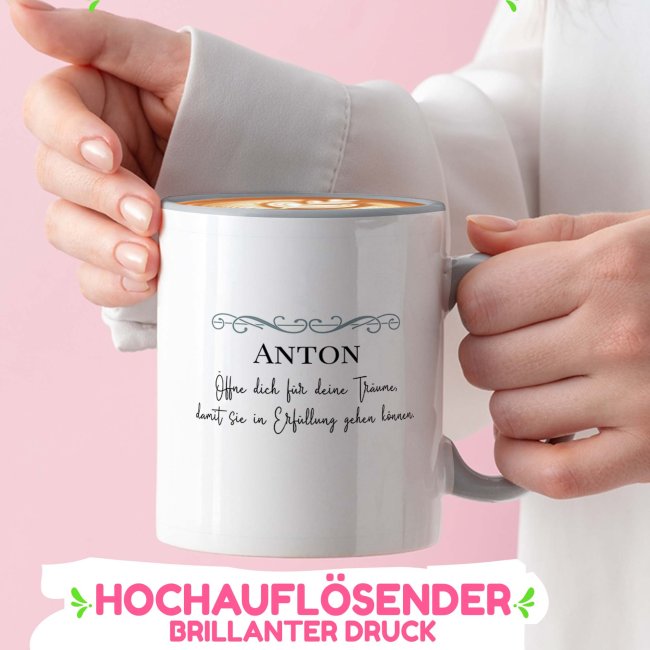 Tasse zur Kommunion - &Ouml;ffne dich f&uuml;r Tr&auml;ume - mit Name personalisierbar