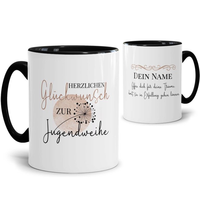 Tasse zur Jugendweihe - Pusteblume - &Ouml;ffne dich f&uuml;r Tr&auml;ume - mit Name personalisierbar