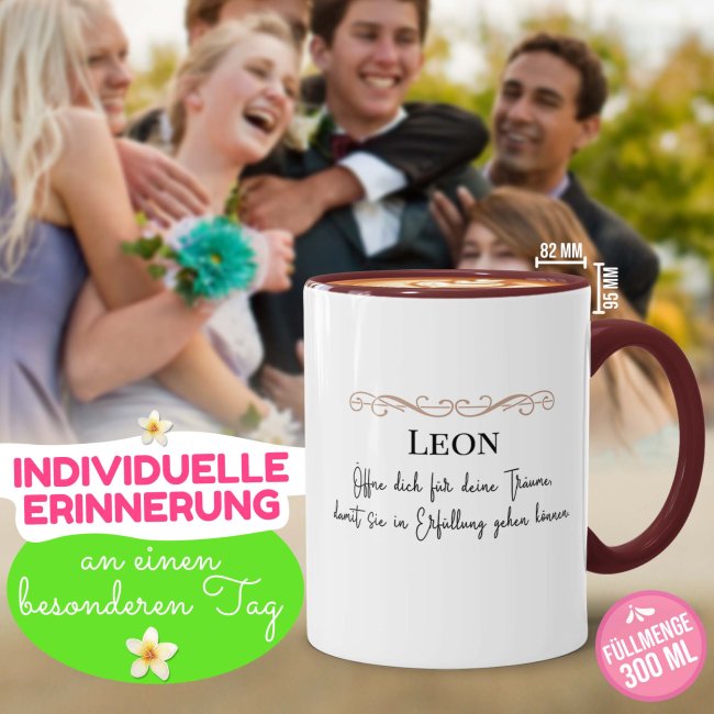 Tasse zur Konfirmation - Pusteblume - &Ouml;ffne dich f&uuml;r Tr&auml;ume - mit Name personalisierbar