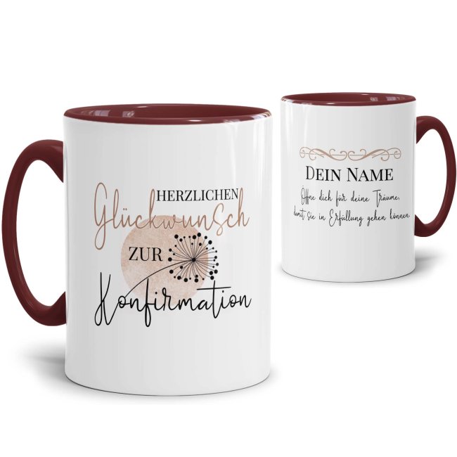 Tasse zur Konfirmation - Pusteblume - &Ouml;ffne dich f&uuml;r Tr&auml;ume - mit Name personalisierbar