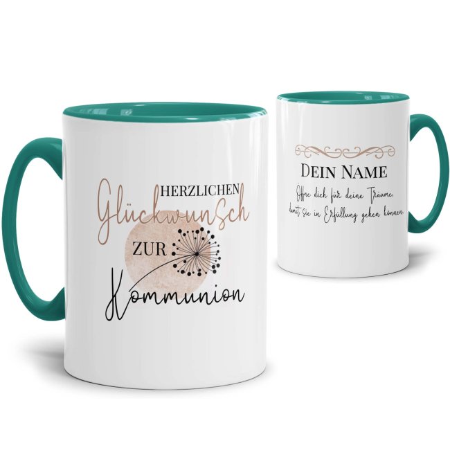 Tasse zur Kommunion - Pusteblume - &Ouml;ffne dich f&uuml;r Tr&auml;ume - mit Name personalisierbar