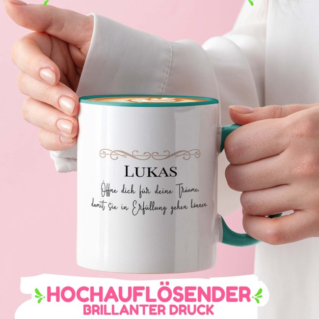 Tasse zur Kommunion - Pusteblume - &Ouml;ffne dich f&uuml;r Tr&auml;ume - mit Name personalisierbar